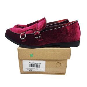 Cosidram Mens Red Velvet Double Monk Strap Loafers dress Shoes Size 8
